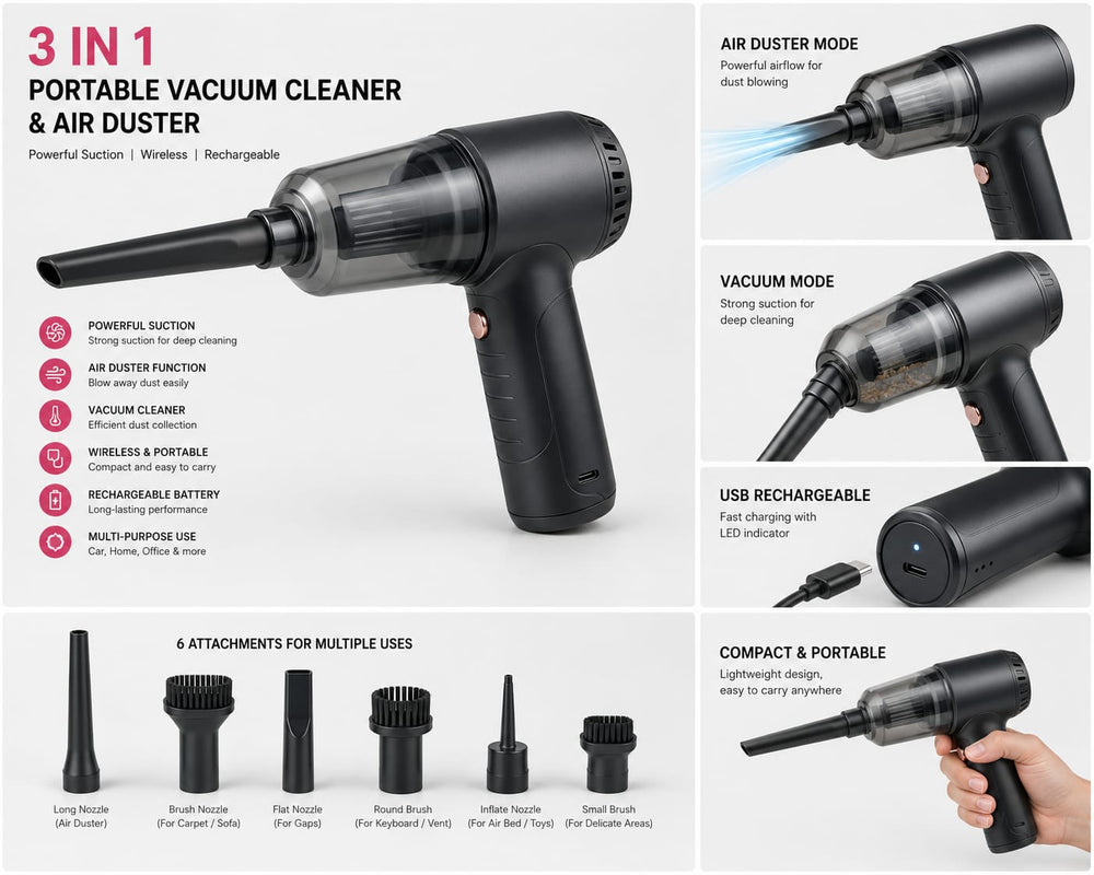 Portable Cordless Vacuum Cleaner & Air Duster