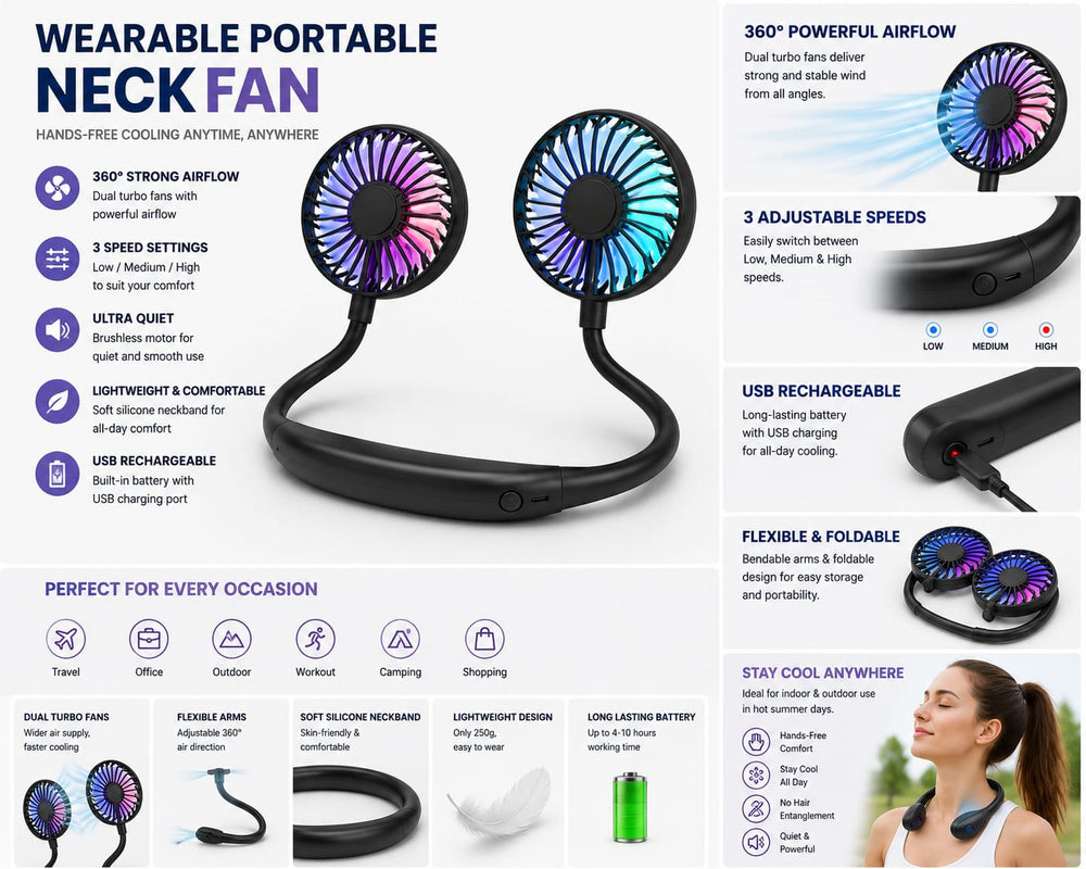 Wearable Portable Neck Fan