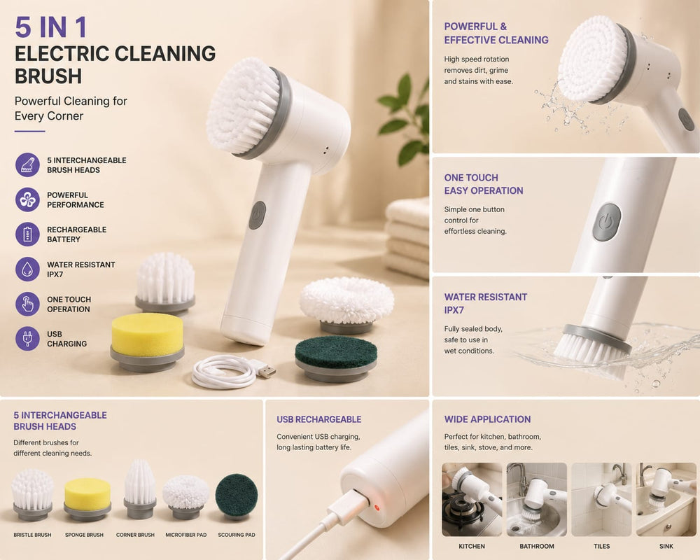 Electric Cleaning Brush 5-in-1