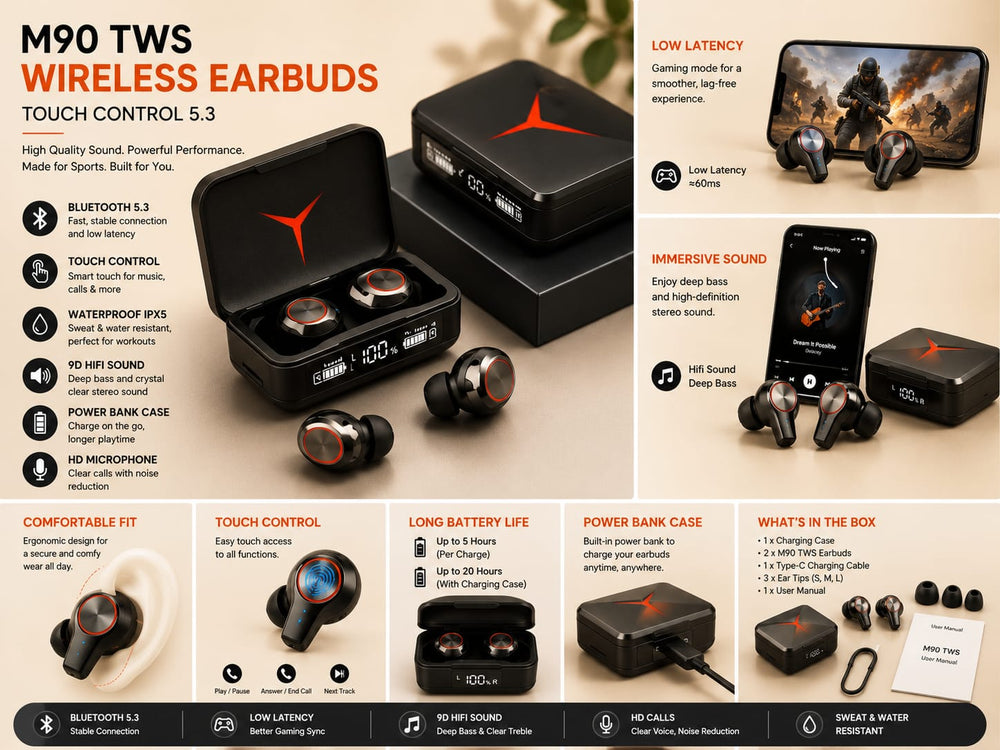 M90 TWS Wireless Earbuds